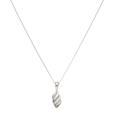New 9ct White Gold Diamond Flame Pendant & 18" Necklace
