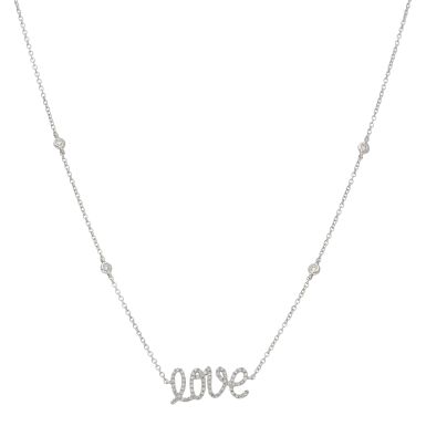 New 18ct White Gold Diamond Set LOVE 17" Necklace