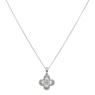 New 18ct White Gold 0.20ct Diamond Flower & 18" Necklace