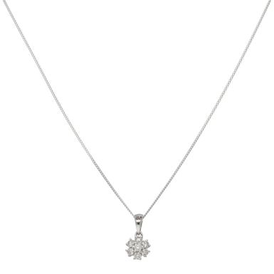 New 18ct White Gold  0.24ct Diamond Cluster & 18" Necklace