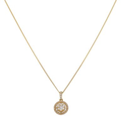 New 18ct Yellow Gold 0.27ct Diamond Cluster & 18" Necklace