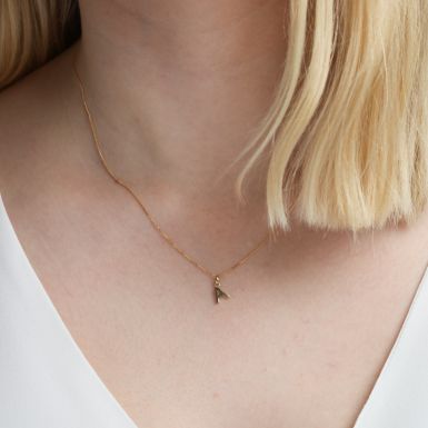 New 9ct Yellow Gold Initial A Pendant & 18" Chain Necklace
