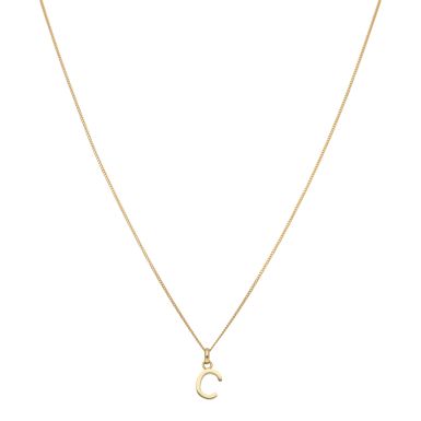 New 9ct Yellow Gold Initial C Pendant & 18" Chain Necklace