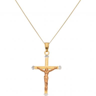 New 9ct Yellow White & Rose Gold 18 Inch Crucifix Necklace