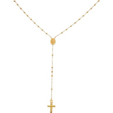 New 9ct Yellow Gold Rosary Beads Necklace Madonna & Cross