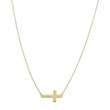 New 9ct Yellow Gold Sideways Resurrection Cross 18 Inch Necklace