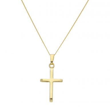 New 9ct Yellow Gold Small Cross & 18" Chain Necklace