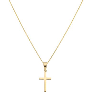 New 9ct Yellow Gold Solid Cross Pendant & 18" Chain Necklace