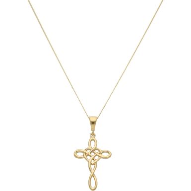 New 9ct Yellow Gold Celtic Style Cross & 18" Chain Necklace