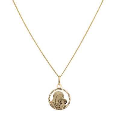 New 9ct Yellow Gold Mary & Child Pendant & 18" Chain Necklace