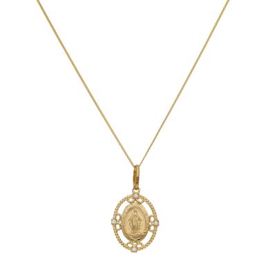 New 9ct Yellow Gold Cubic Zirconia Holy Mary 18" Necklace