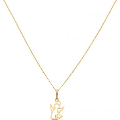 New 9ct Yellow Gold Cubic Zirconia Angel Necklace & 18" Necklace