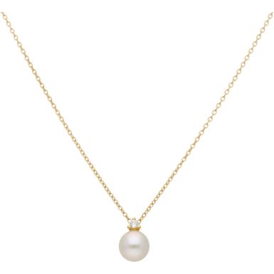 New 9ct Yellow Gold Cubic Zirconia & Faux Pearl Necklace