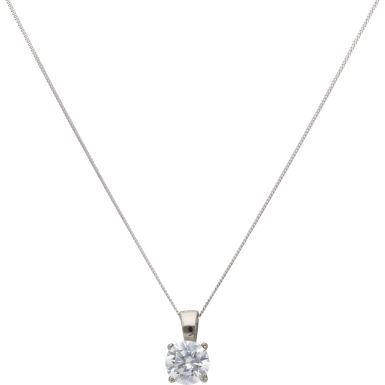 New 9ct White Gold Cubic Zirconia Pendant & 18" Chain Necklace