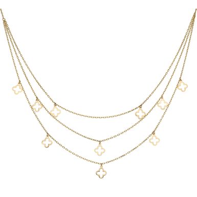 New 9ct Yellow Gold Delicate Flower 3 Layer Necklace