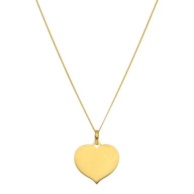 New 9ct Yellow Gold Polished Heart Identity Disc & 18" Necklace
