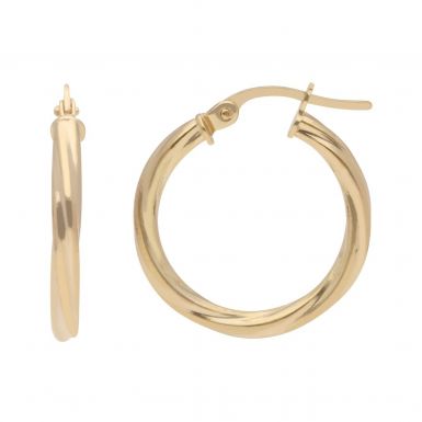 New 9ct Yellow Gold Small Twisted Creole Hoop Earrings