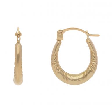 New 9ct Yellow Gold Small Patterned Creole Hoop Earrings