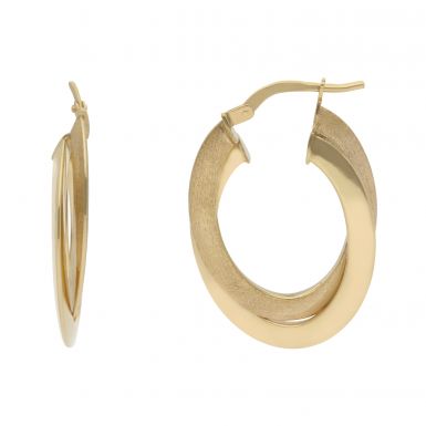 New 9ct Yellow Gold Polished & Brushed Finish Oval Hoop Earrings