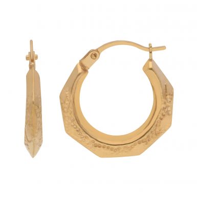 New 9ct Yellow Gold Patterned Creole Hoop Earrings