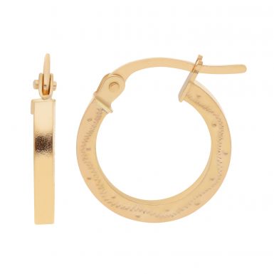 New 9ct Yellow Gold Patterned Edge Small Hoop Creole Earrings