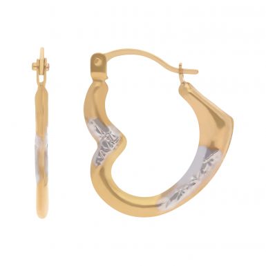 New 9ct 2 Colour Gold Heart Shape Creole Hoop Earrings