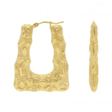 New 9ct Yellow Gold Fancy Handbag Style Creole Hoop Earrings