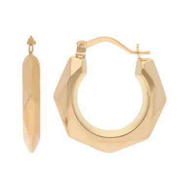New 9ct Yellow Gold Faceted Creole Hoop Earrings