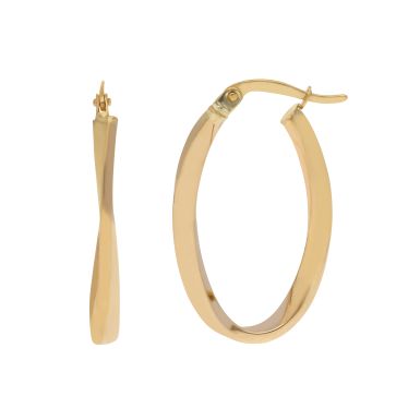 New 9ct Yellow Gold Small Oval Twisted Hoop Earrings