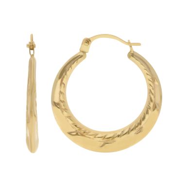 New 9ct Yellow Gold Rope Edge Creole Hoop Earrings