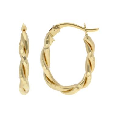 New 9ct Yellow Gold Oval Diamond-Cut Twined Hoop Earrings