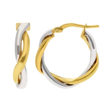 New 9ct 2 Colour Gold Small Twisted Hoop Earrings