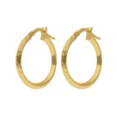 New 9ct Yellow Gold Diamond-Cut Hoop Earrings