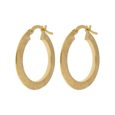 New 9ct Yellow Gold Brushed Textured Finish Creole Hoop Earrings