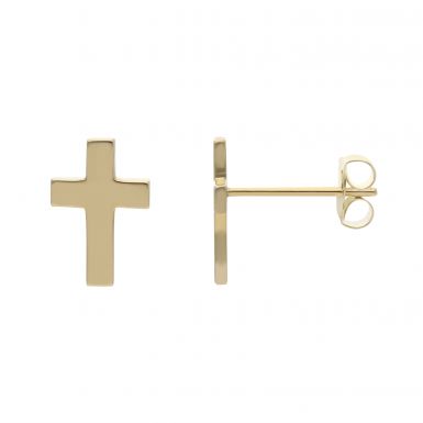 New 9ct Yellow Gold Small Cross Stud Earrings