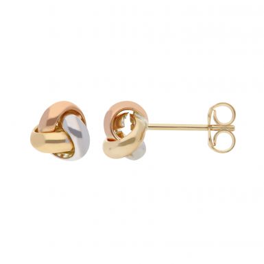 New 9ct 3 Colour Gold Small Knot Stud Earrings