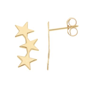 New 9ct Yellow Gold Triple Star Stud Earrings
