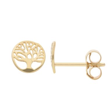 New 9ct Yellow Gold Small Tree Of Life Stud Earrings