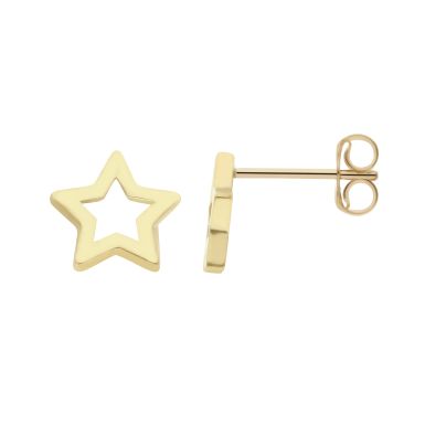 New 9ct Yellow Gold Open Star Stud Earrings