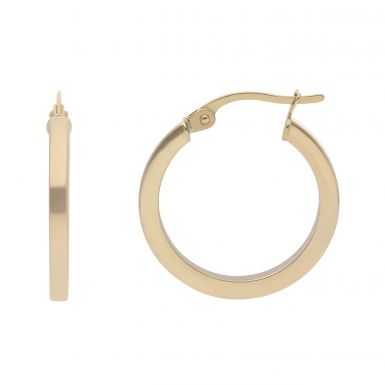 New 9ct Yellow Gold 15mm Square Profile Tube Hoop Earrings
