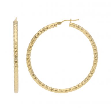 New 9ct Yellow Gold 45mm Patterned Hoop Creole Earrings