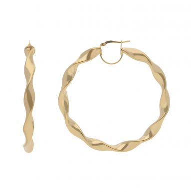 New 9ct Yellow Gold 65mm Polish Finish Twisted Hoop Earrings