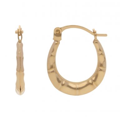 New 9ct Yellow Gold Small Oval Bamboo Creole Hoops