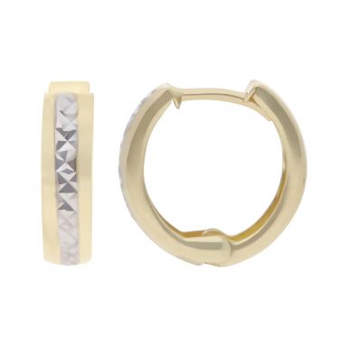 New 9ct 2 Colour Gold Patterned Center Huggie Hoop Earrings