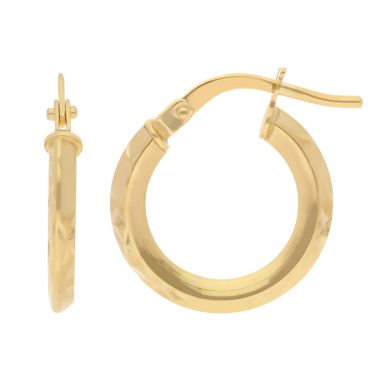New 9ct Yellow Gold 15mm Diamond-Cut Small Hoop Earrings