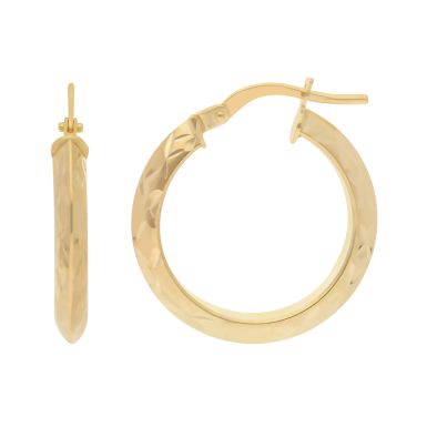 New 9ct Yellow Gold 20mm Diamond-Cut Small Hoop Earrings
