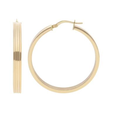 New 9ct Yellow Gold 35mm Grooved Hoop Earrings
