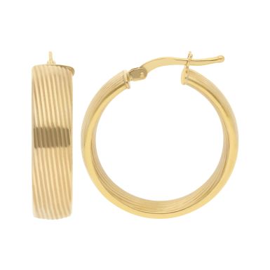 New 9ct Yellow Gold 25mm Grooved Hoop Earrings