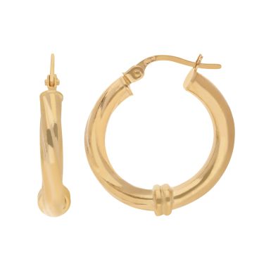 New 9ct Yellow Gold 23mm Plain & Twist Hoop Earrings