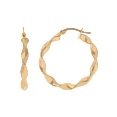 New 9ct Yellow Gold 25mm Candy Twist Hoop Earrings